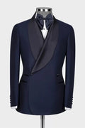 Gentle Navy Blue Shawl Lapel Double Breasted Wedding Suits