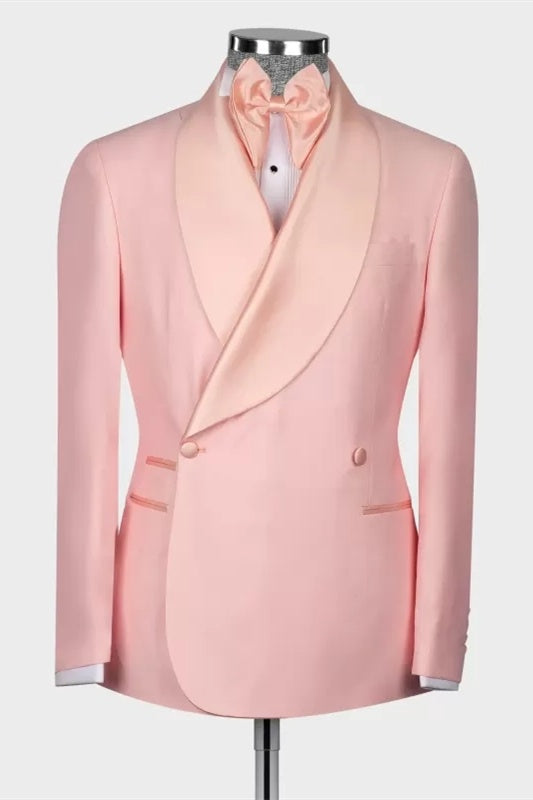 Beautiful Pink Shawl Lapel Double Breasted Wedding Suits