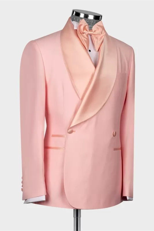Beautiful Pink Shawl Lapel Double Breasted Wedding Suits