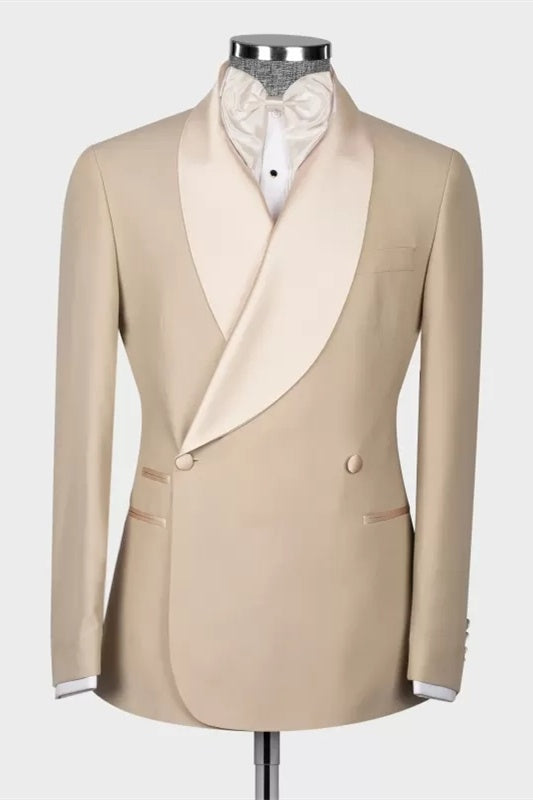 Decent Khaki Shawl Lapel Double Breasted Wedding Suits