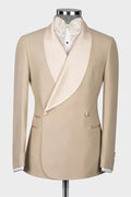 Decent Khaki Shawl Lapel Double Breasted Wedding Suits