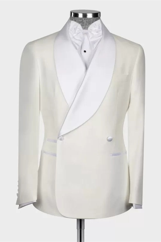 Glamorous Off-white Shawl Lapel Double Breasted Wedding Suits