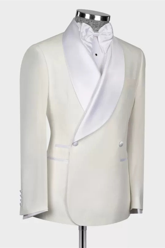 Glamorous Off-white Shawl Lapel Double Breasted Wedding Suits