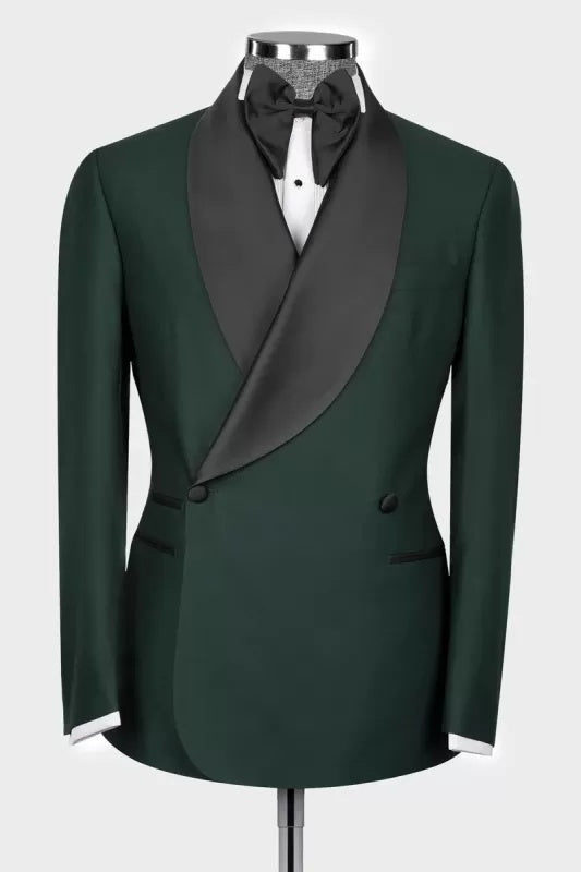 Fashion Dark Green Shawl Lapel Double Breasted Wedding Suits