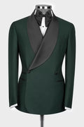 Fashion Dark Green Shawl Lapel Double Breasted Wedding Suits