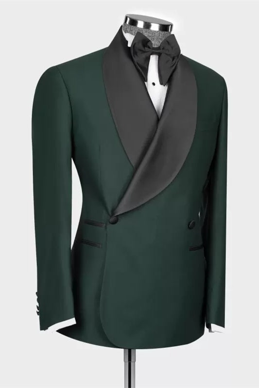 Fashion Dark Green Shawl Lapel Double Breasted Wedding Suits