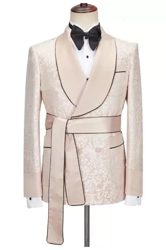 Bespoke Champagne Shawl Lapel Jacquard Wedding Suits
