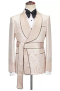 Bespoke Champagne Shawl Lapel Jacquard Wedding Suits
