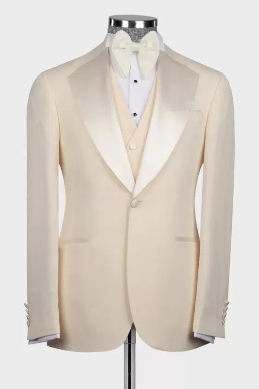 Fashion Champagne Notched Lapel Three Pieces Prom Suits