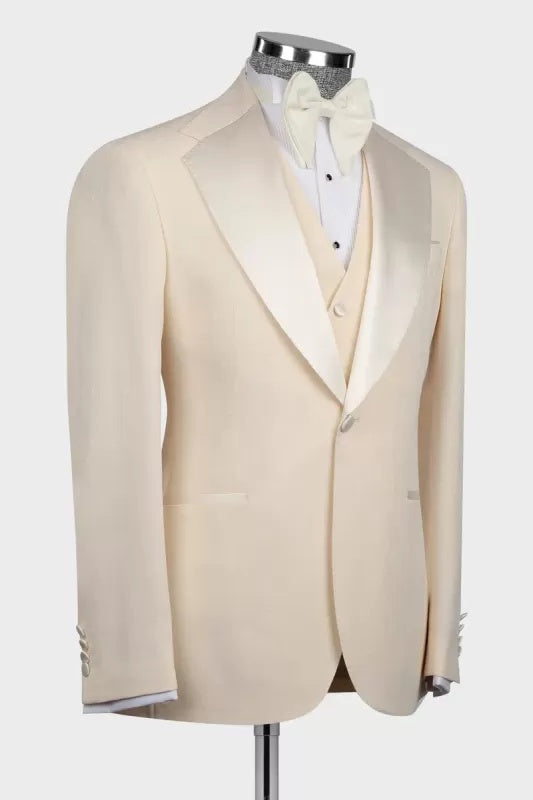 Fashion Champagne Notched Lapel Three Pieces Prom Suits