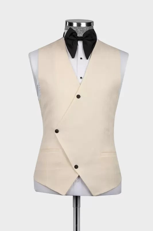 Fancy Champagne Three Pieces Prom Suits With Black Lapel