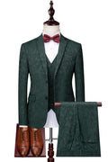 Stylish Dark Green Jacquard 3 Pieces Notched Lapel Prom Suits