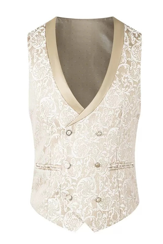 Decent Champagne Shawl Lapel Three Pieces Jacquard Prom Suits