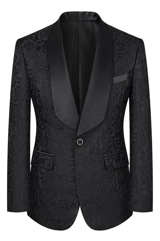 Stylish Black Jacquard 3 Pieces Shawl Lapel Wedding Suits