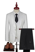 Bespoke White Jacquard 3 Pieces Shawl Lapel Wedding Suits