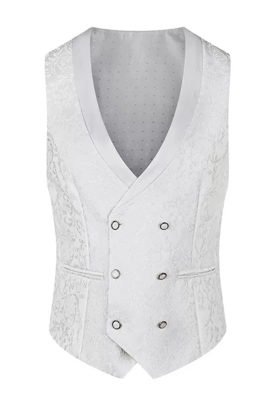 Bespoke White Jacquard 3 Pieces Shawl Lapel Wedding Suits