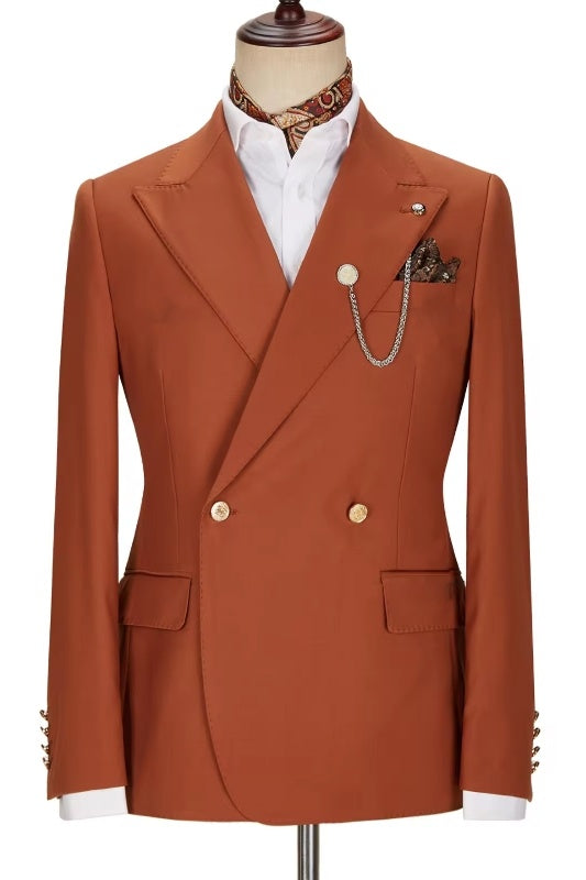 Gentle Brown Double Breasted Peaked Lapel Prom Suits