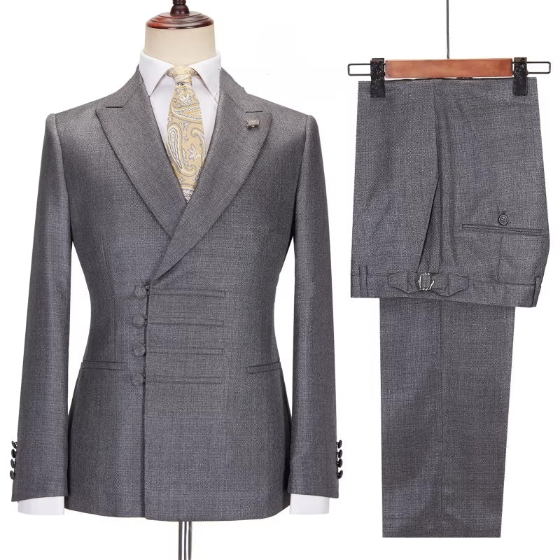 Classical Gray Peaked Lapel Bespoke Business Suits