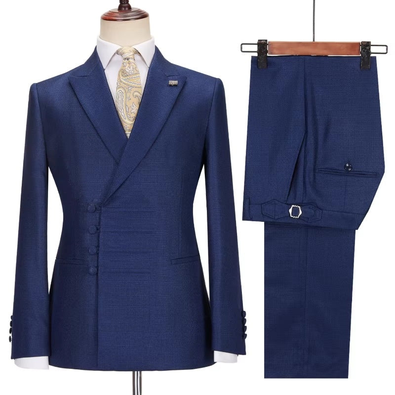 Mild Royal Blue Peaked Lapel Bespoke Business Suits