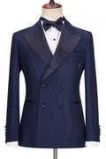 Decent Navy Blue Peaked Lapel Double Breasted Prom Suits
