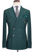 Elegant Dark Green Peaked Lapel Double Breasted Prom Suits