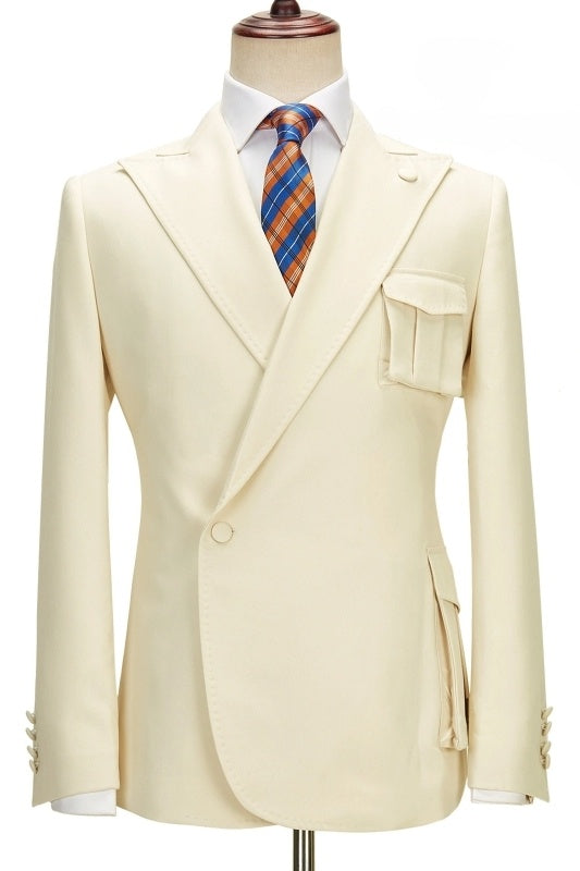 Generous Off-white Peaked Lapel Close Fitting Prom Suits
