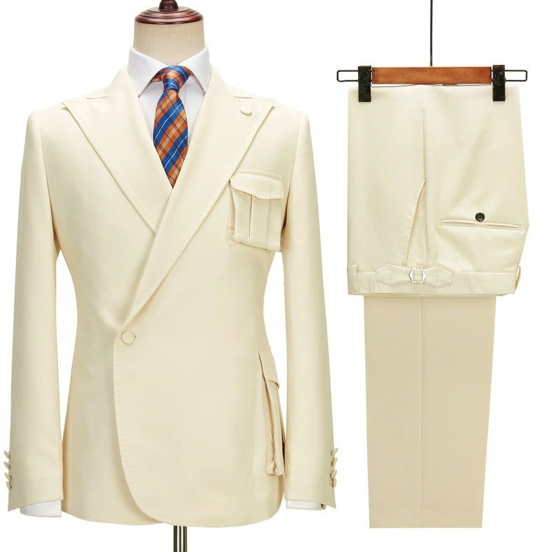 Generous Off-white Peaked Lapel Close Fitting Prom Suits