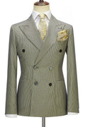 New Arrival Sage Plaid Peaked Lapel Double Breasted Prom Suits