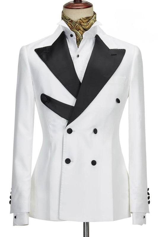 Stylish White Peaked Lapel Double Breasted Prom Suits