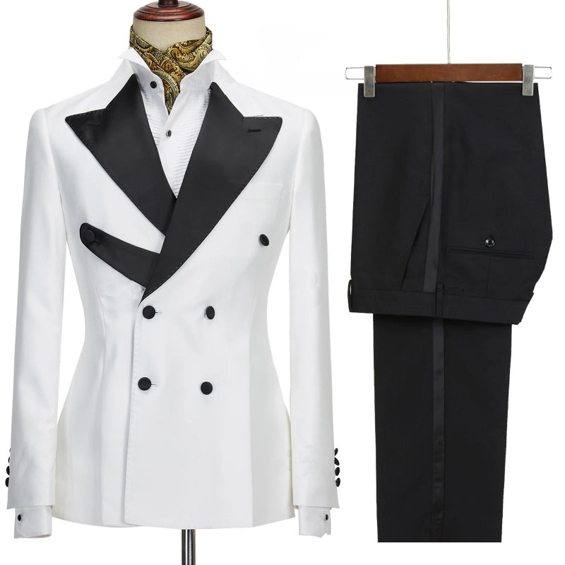 Stylish White Peaked Lapel Double Breasted Prom Suits