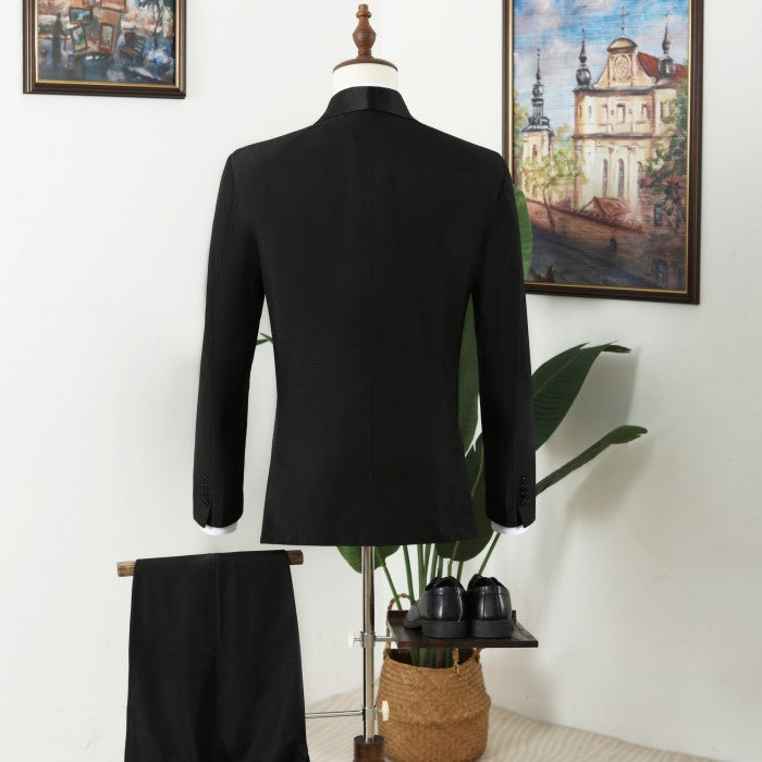Fancy Black Shawl Lapel Double Breasted Wedding Men Suits
