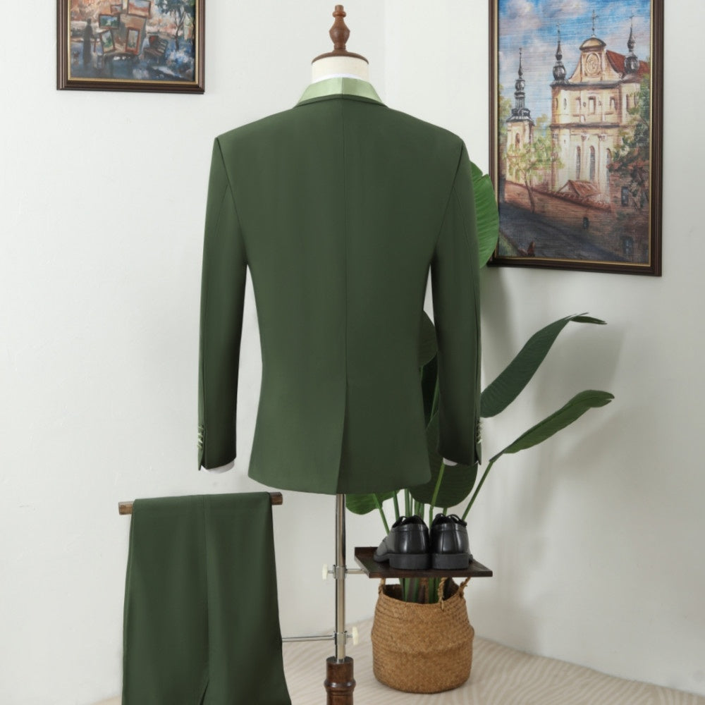 Fashion Dark Green Shawl Lapel Three Pieces Prom Men Suits