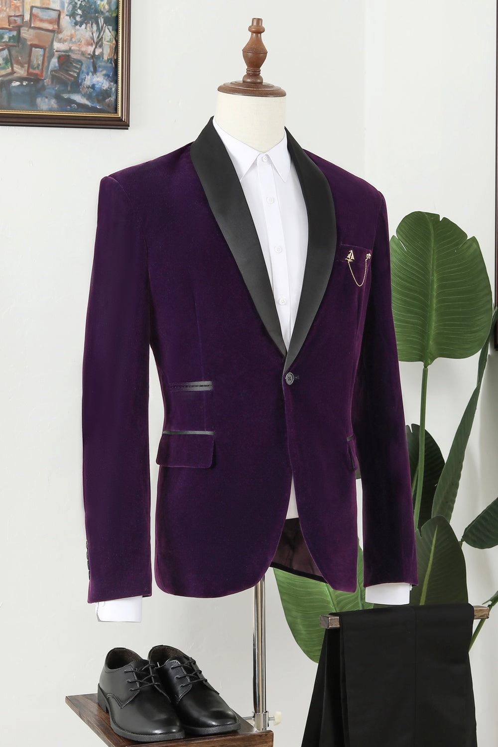 Glamorous Purple Velvet Shawl Lapel Men's Prom Suits