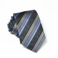 Black Silver Blue Diagonal Striped Formal Business Tie for Men