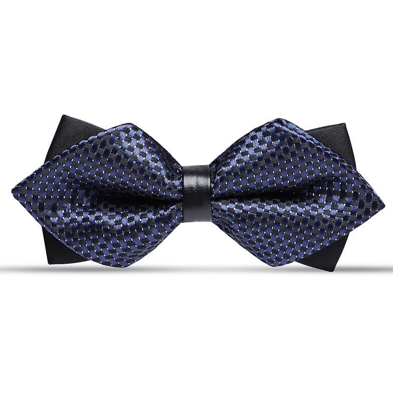 Black Blue Check Textured Men's Tuxedo Bowtie