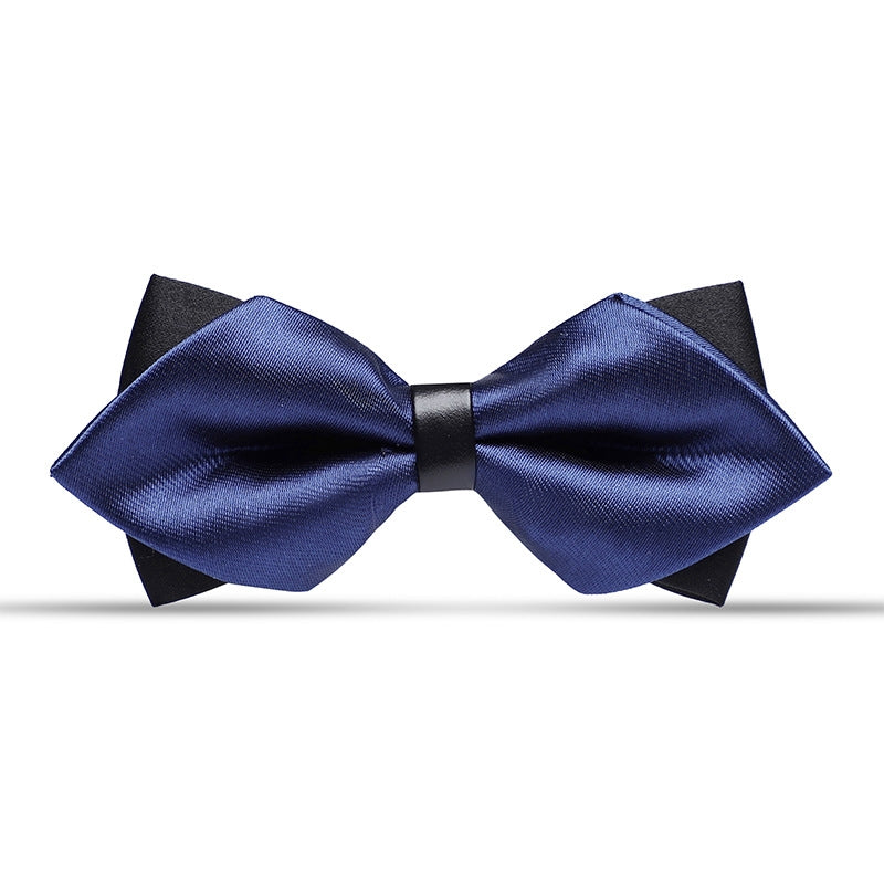 Two-Tone Navy Black Pointed Satin Pre-Tied Bow Tie