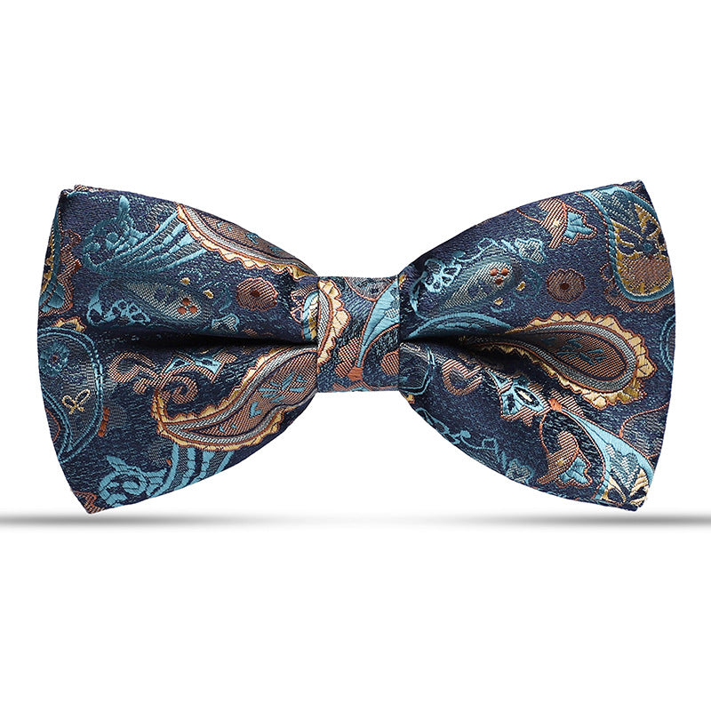Vintage Dark Navy Retro Floral Pattern Tuxedo Bowtie