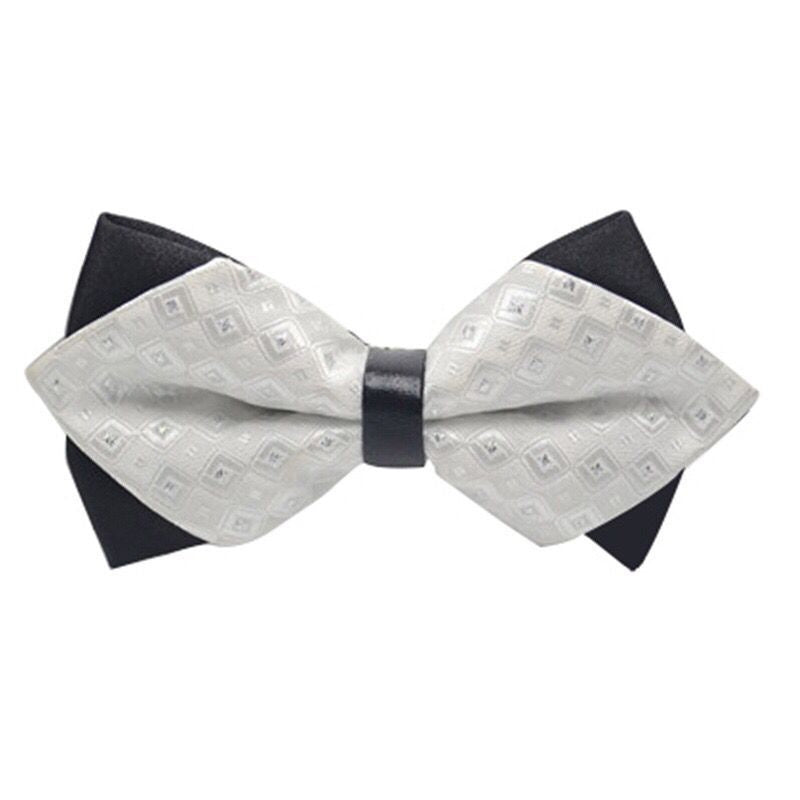 White Geometric Jacquard Black Back Formal Men's Bowtie