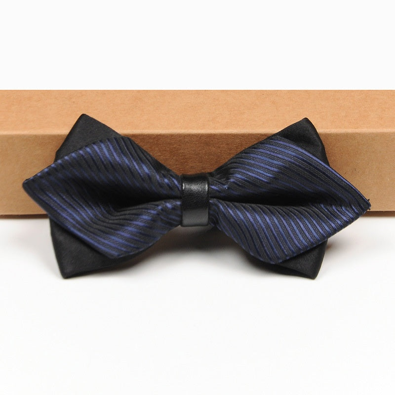 Navy Blue Fine Striped Two-Tone Pointed Bowtie