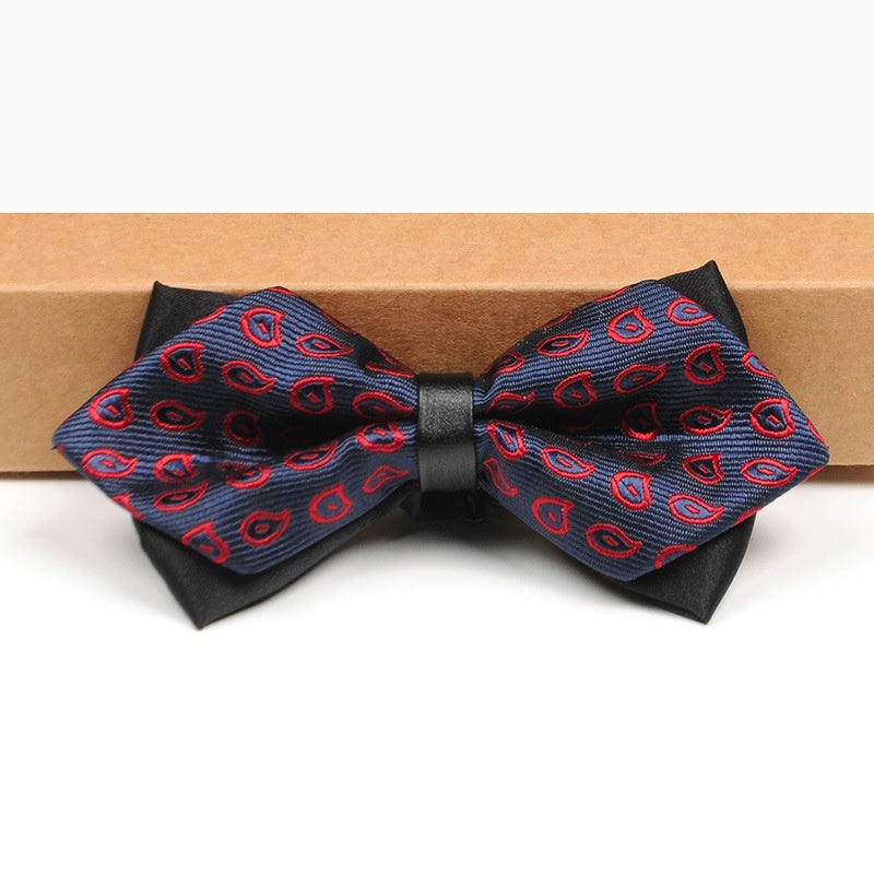 Dark Blue Red Jacquard Black Back Men's Formal Bowtie