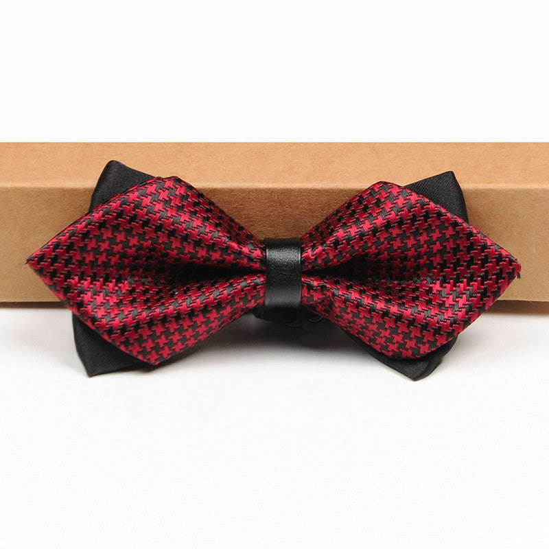 Red Black Houndstooth Two-Tone Pointed Bowtie