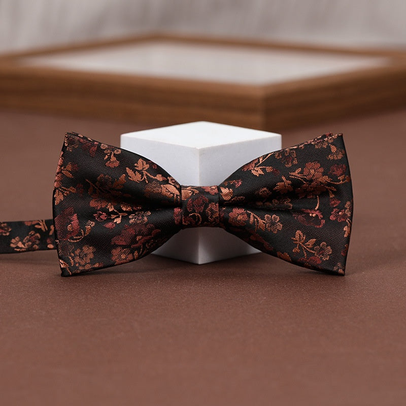 Vintage Bronze Floral Jacquard Formal Bowtie For Men