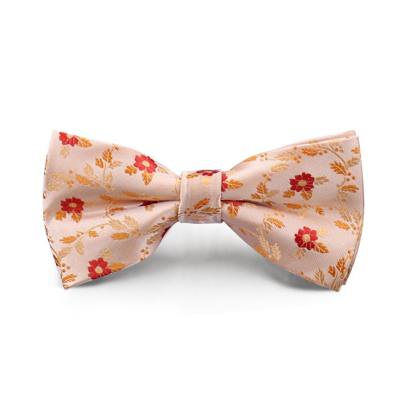 Champagne Base Red Floral Jacquard Wedding Bowtie