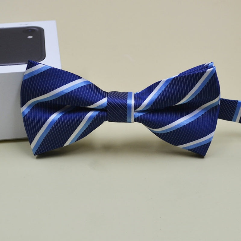 Navy Sky Blue White Diagonal Striped Business Bowtie