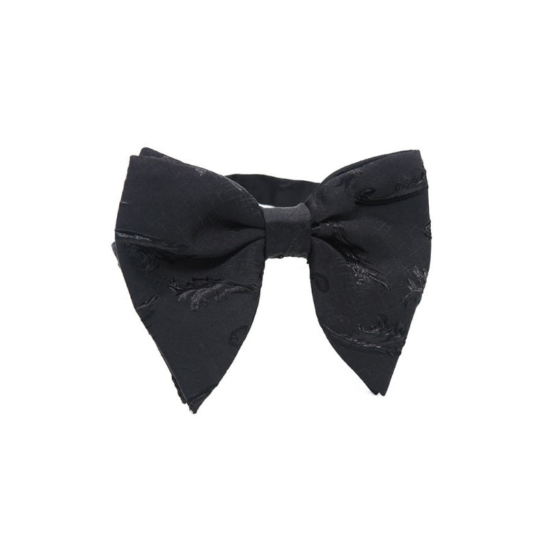 Matte Black Vintage Floral Textured Tuxedo Wedding Bowtie