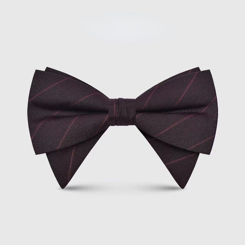 Burgundy Thin Stripe Matte Fabric Double Layer Bowtie
