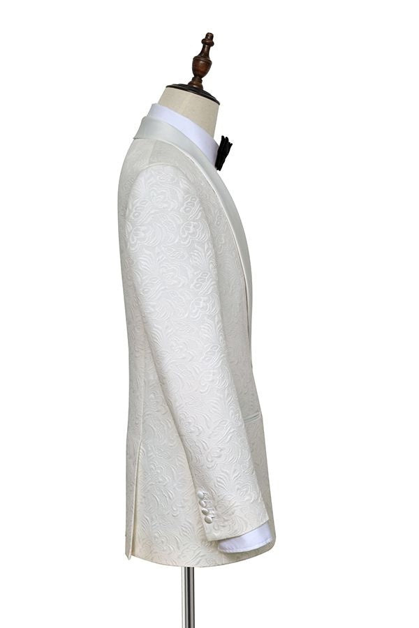 Beautiful Off-white Jacquard Shawl Lapel Wedding Men Suit
