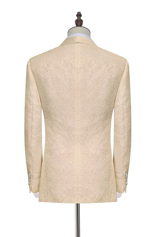 Beautiful Champagne Jacquard Shawl Lapel Wedding Men Suit