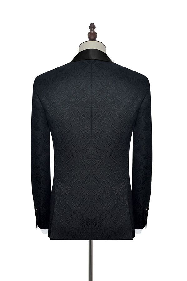 Trendy Black Jacquard Shawl Lapel Wedding Men Suit