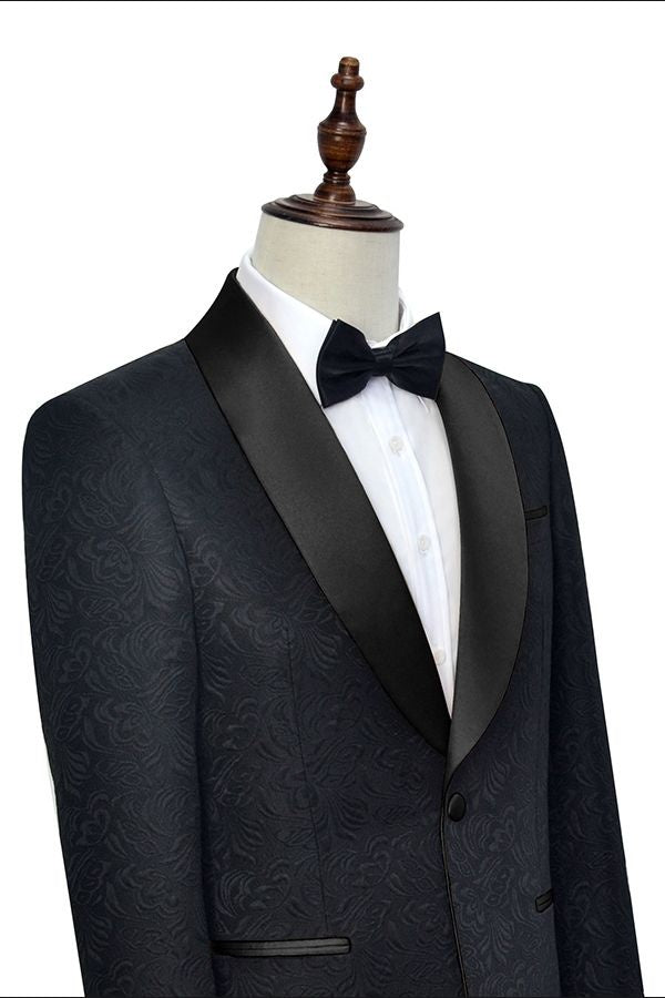 Trendy Black Jacquard Shawl Lapel Wedding Men Suit